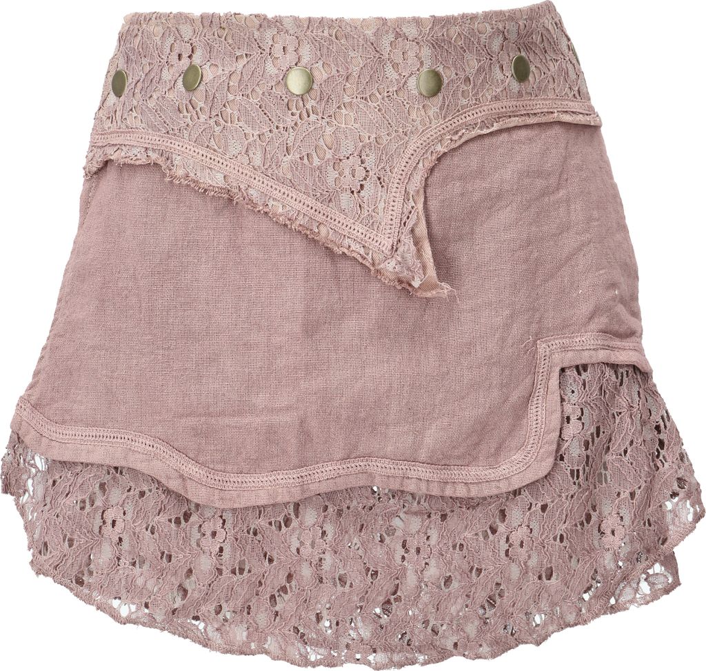Natürlicher Goa Sommerrock, Ethno Wickelrock mit Spitze, Hüftschmeichler - Rose, Damen, Pink, Baumwolle, Größe: M/L