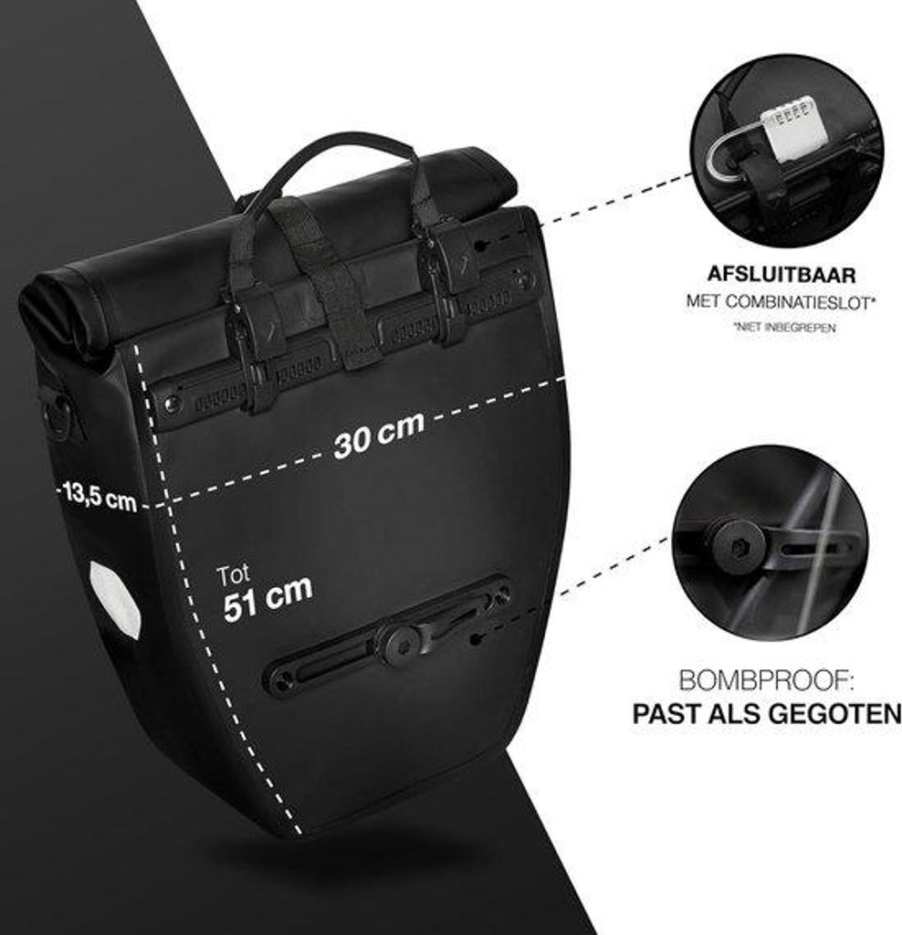 Famanu Große & Wasserfeste Tragetasche - 20L Kapazität - Fahrradtasche für Gepäckträger mit Reflektoren