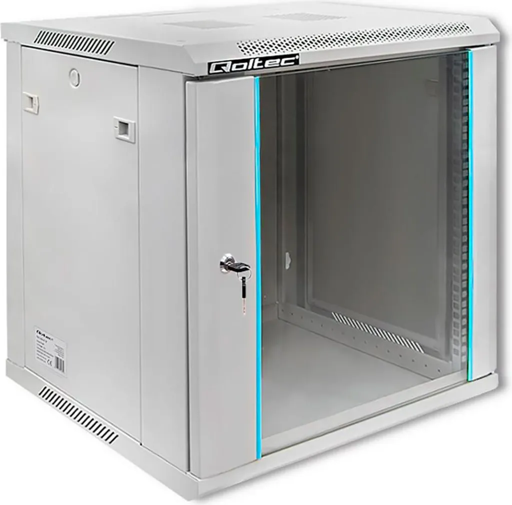 Coffret mural Rack 12U 19'' Qoltec 54485 porte en verre et acier ventilé