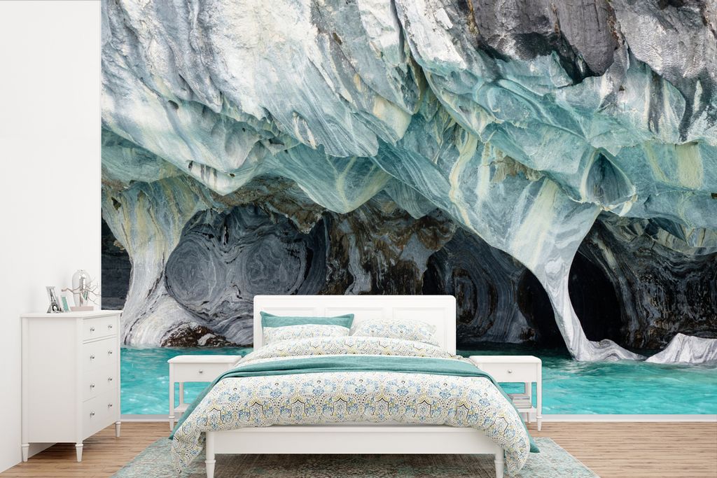 MuchoWow Fototapete für Wohnzimmer oder Schlafzimmer Wandtapete Vinyl Motivtapete Überflutete Höhlen der Marmorhöhlen in Chile - 525x350 cm -...