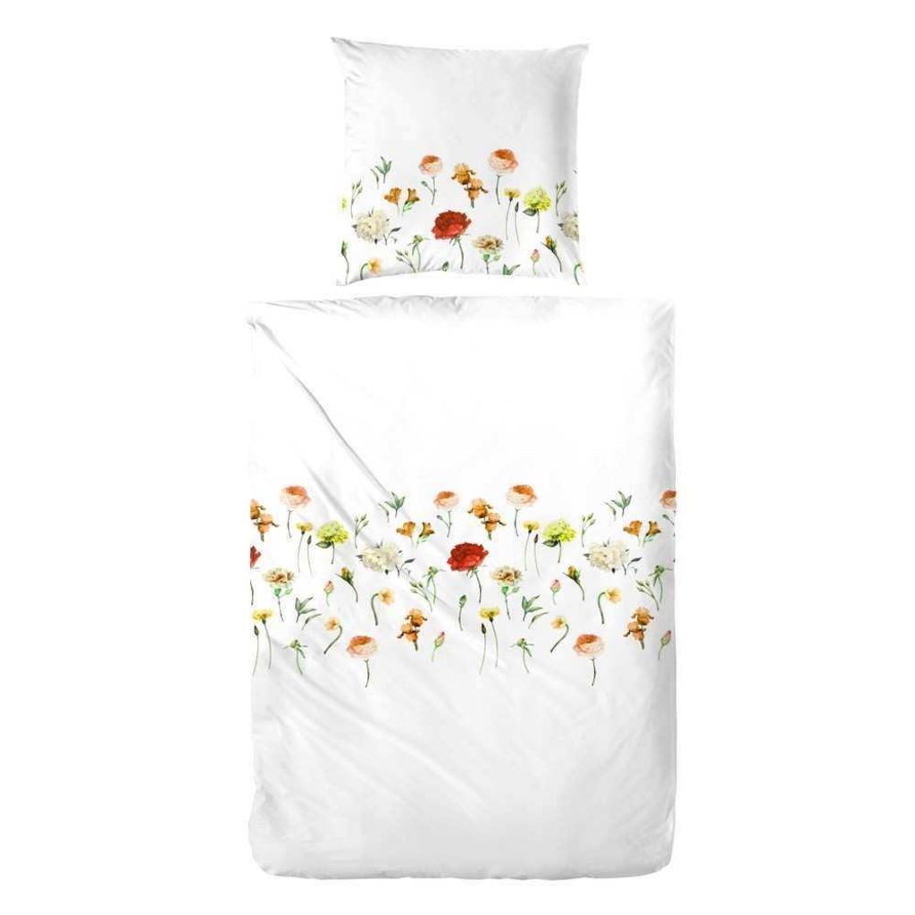 Hahn Renforcé Bettwäsche Blumenmuster Weiß 100% Baumwolle Reißverschluss Bettbezug Kissenbezug Bettgarnitur Bettwäsche-Set 155x220 cm Weiß