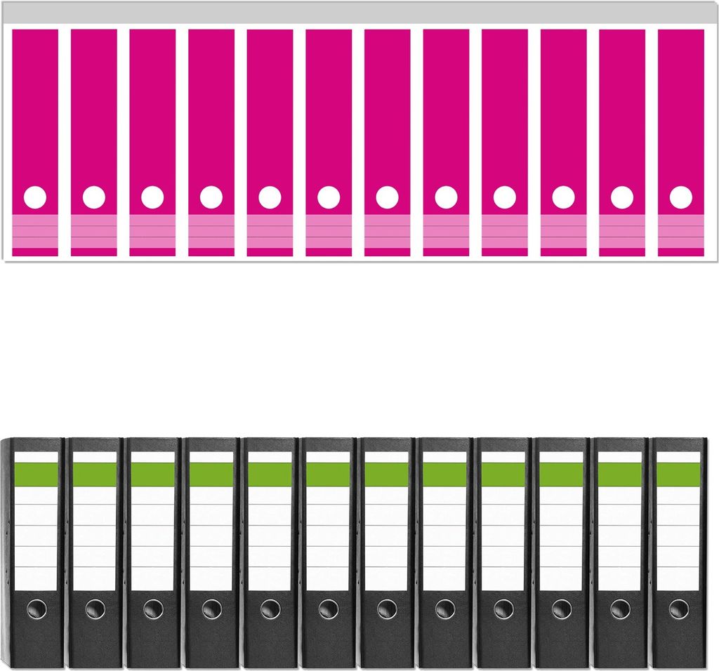 Wallario 12 Stück breite Ordner inkl. Klebeetiketten mit Motive Pink - Set mit Rückenschildern / Ordnerrücken Stickern