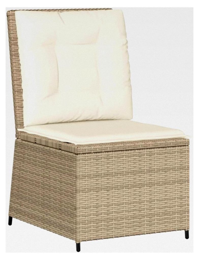 Gartensessel mit Liegefunktion und Kissen, Gartenstuhl mit Stahlrahmen, Loungesessel für den Außenbereich, Relaxsessel, Beige Poly Rattan