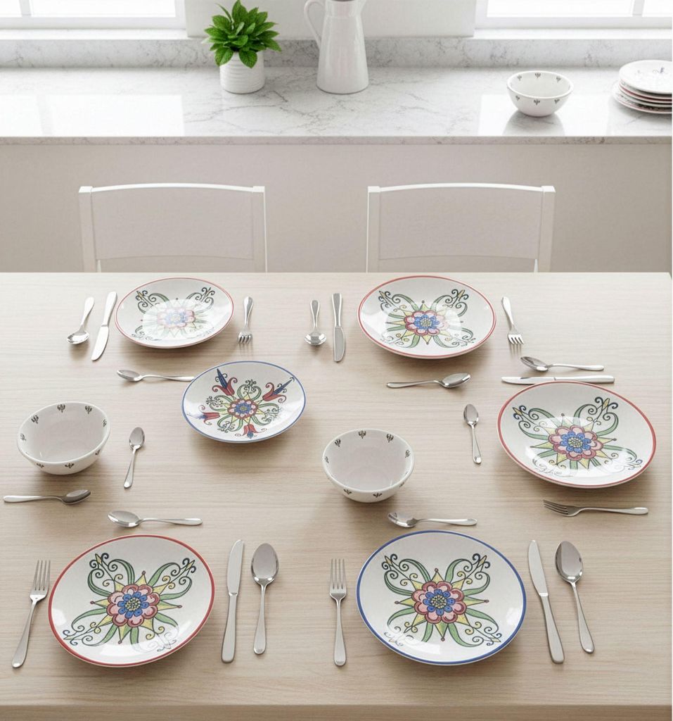 Hermia Concept, Hochwertiges 24-teiliges Dinner-Set aus 100% Porzellan, spülmaschinen- und mikrowellengeeignet | 6 Servierplatten, 6 Teller, 6 Sch...
