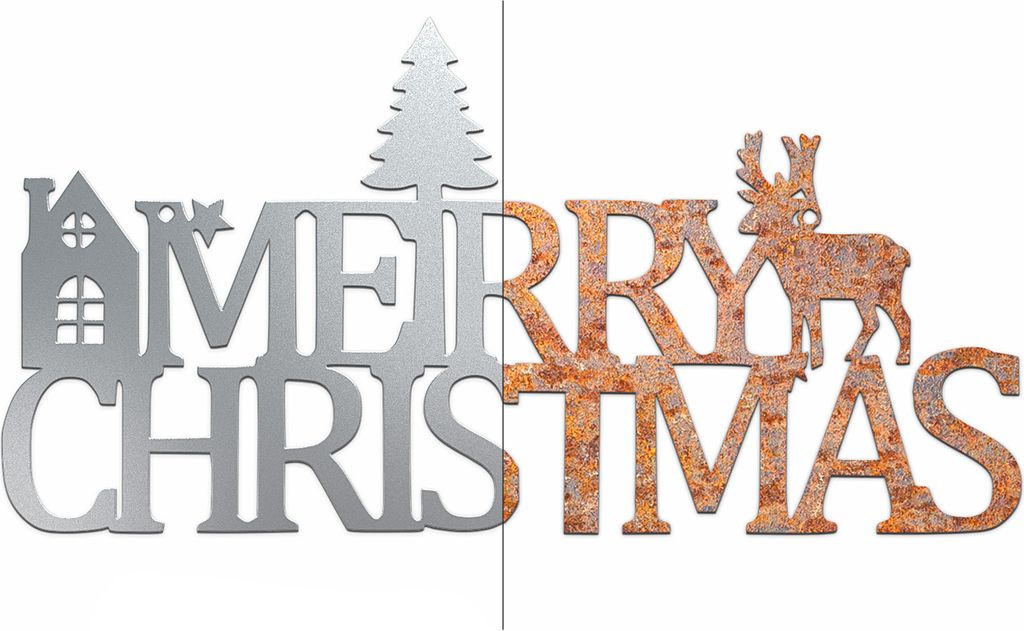 Merry Christmas Schild Weihnachtsdeko Gartendeko Innen Außen Deko 80 x 40cm, Farbe:Christmas Edelrost