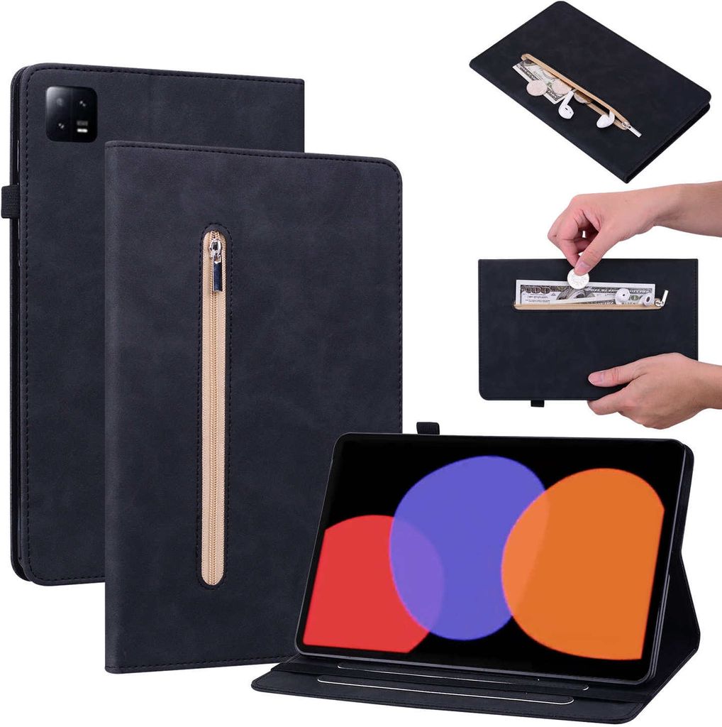 Für Xiaomi Pad 6 / 6 Pro Schwarz Kunst Leder Hülle Tablet Tasche Reißverschluss