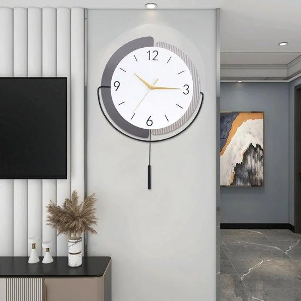 Grande horloge murale pour salon ou bureau - Métal noir 48 cm style suisse