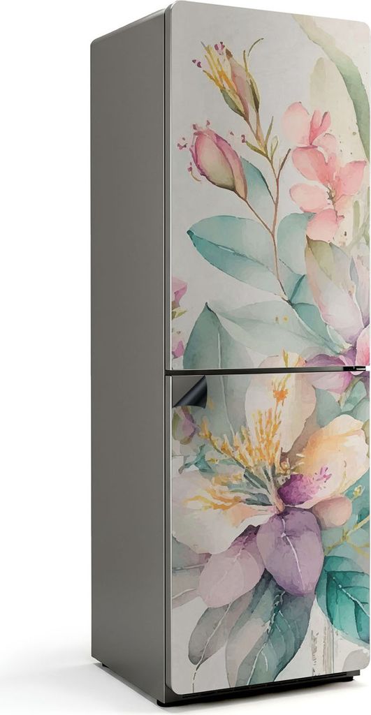 Mit Wasserfarben gemalte Blumen – Magnetische Kühlschrank Abdeckung – Dekorfolie magnetisch Küche – Kühlschrank Magnet Deko – selbstkleb...
