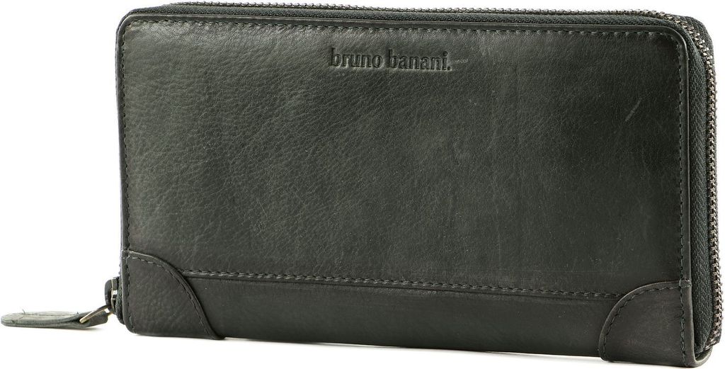 bruno banani Leder Geldbörse Zip Around Wallet Black schwarz
