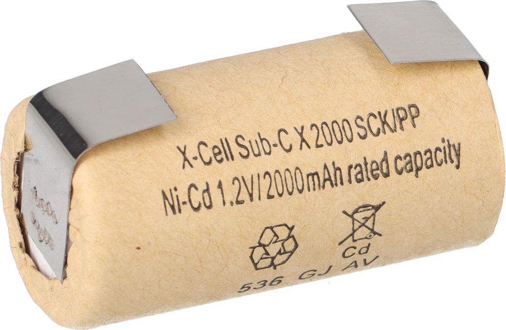XCell Akku Sub-C 1,2V 2000mAh 2000SCK U- Lötfahne Pappmantel NiCd
