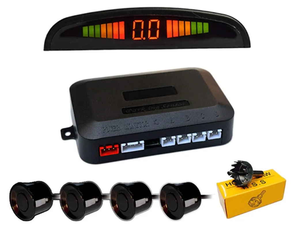 Radar de recul 4 capteurs noirs, affichage LED et alerte sonore auto