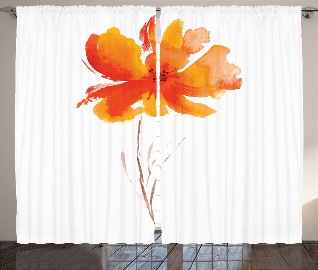 ABAKUHAUS Natur Rustikaler Vorhang, Romantisches Poppy, Wohnzimmer Universalband Gardinen mit Schlaufen und Haken, 280 x 245 cm, Orange Weiß