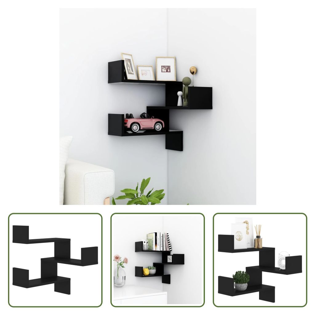 The Living Store Wand-Eckregal Schwarz 40x40x50 cm Holzwerkstoff