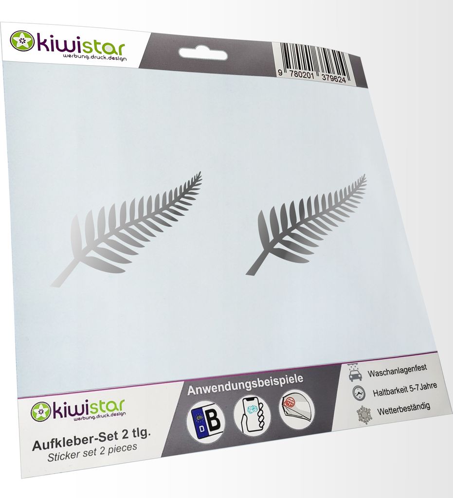 Kiwistar - 2x Kennzeichenaufkleber - chrom - 21 mm Silver Fern - Neuseeland - Kiwis Aufkleber für Auto, Laptop, Fahrrad, LKW, Motorrad Mehrfarbig ...