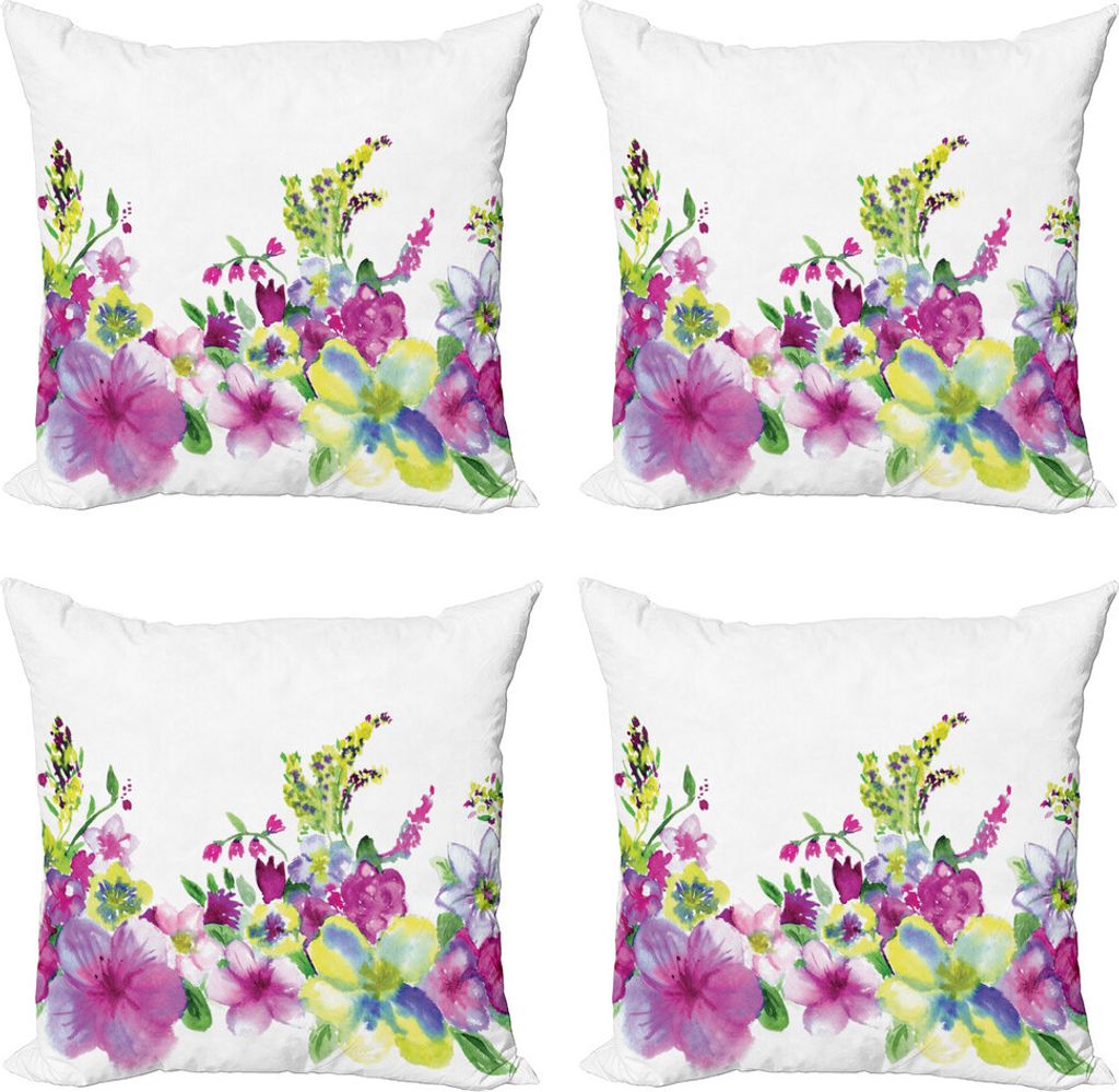 ABAKUHAUS Aquarell-Blumen Kissenbezug Set (4 Stück), Aquarell Garten, Moderner Doppelseitiger Digitaldruck, 45 cm x 45 cm, rosa-Grün