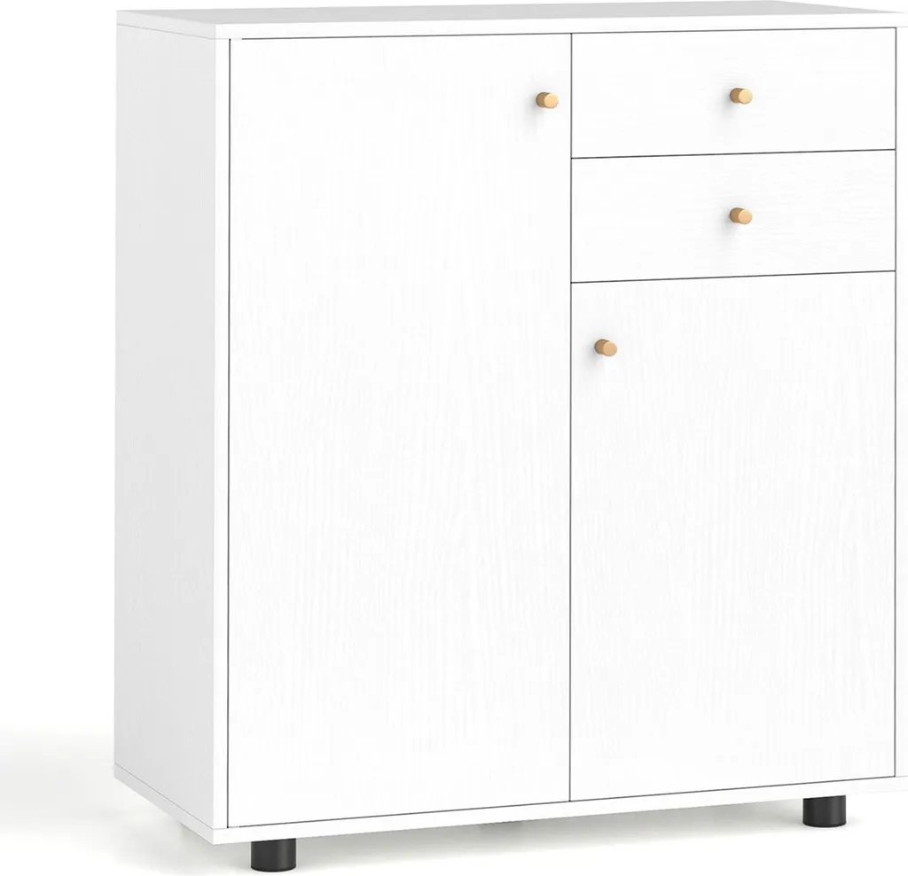 Meuble de rangement blanc à tiroirs et étagères modulables pour salon