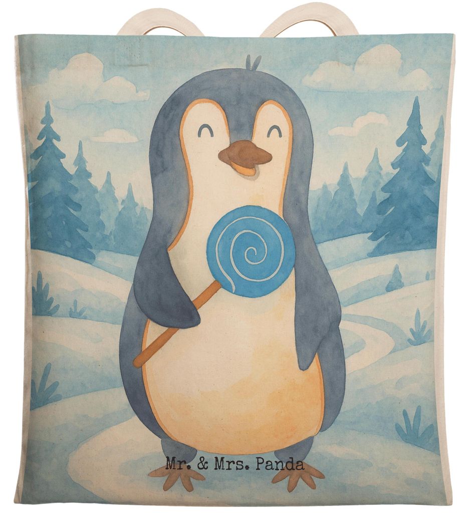 Mr. & Mrs. Panda Stoffbeutel Pinguin Lolli Design - Weiß - Geschenk, Heißhunger, Tragetasche, Süßigkeiten, Große Einkaufstasche, Tote Bag, Nas...