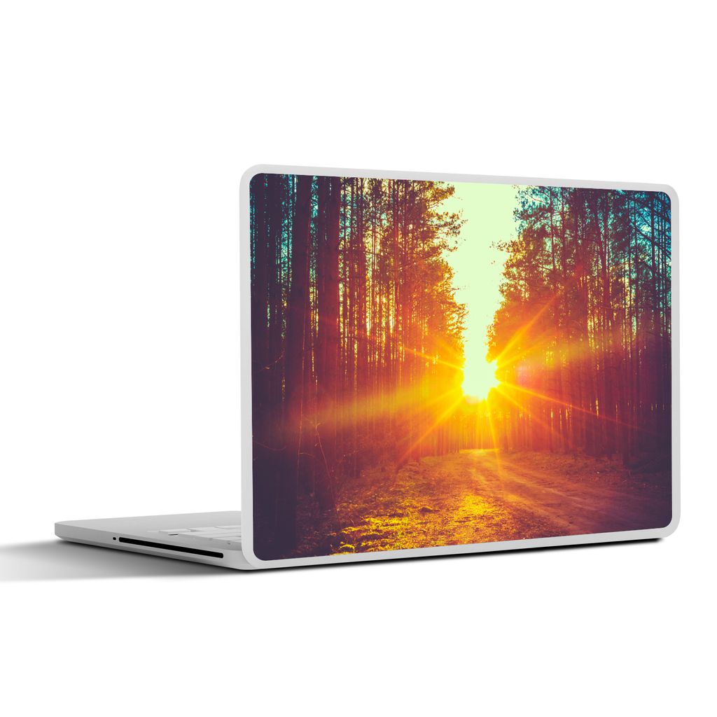 MuchoWow Laptop Aufkleber Sticker Cover Sonnenuntergang - Bäume - Wald - Natur 25x18 cm - Laptop-Deko