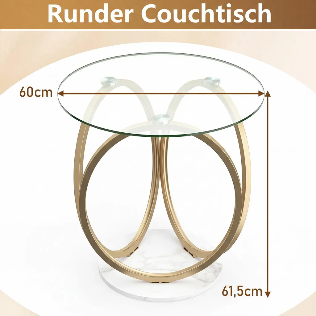 Table basse robuste en verre trempé contre les rayures, structure or - 3
