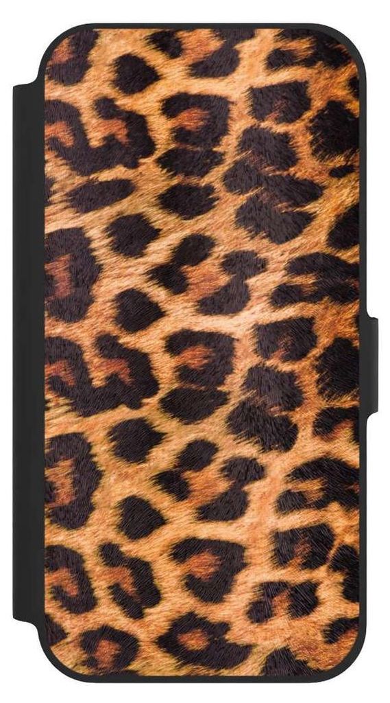 NIVOCASE Klapphülle für Apple iPhone 12 Handyhülle aus Kunst Leder NIVOflip schwarz Animalprint Fell Leopard