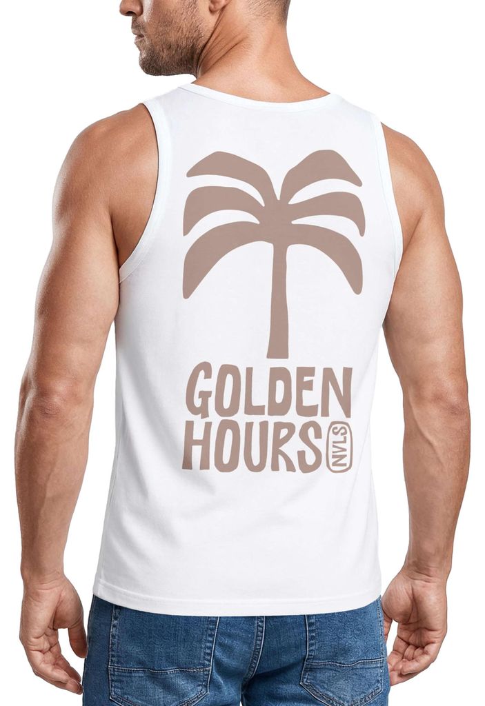 Tanktop Herren mit Grafik-Print - Golden Hours Palme - Trägershirt Baumwolle Sommer Sport Streetwear Neverless