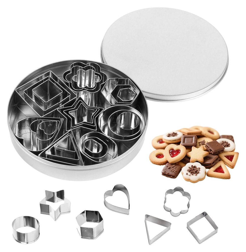 Mini-Ausstechformen-Set, kleine Ausstechformen aus Edelstahl, 24 geometrische Ausstechformen zum Backen von Fondant