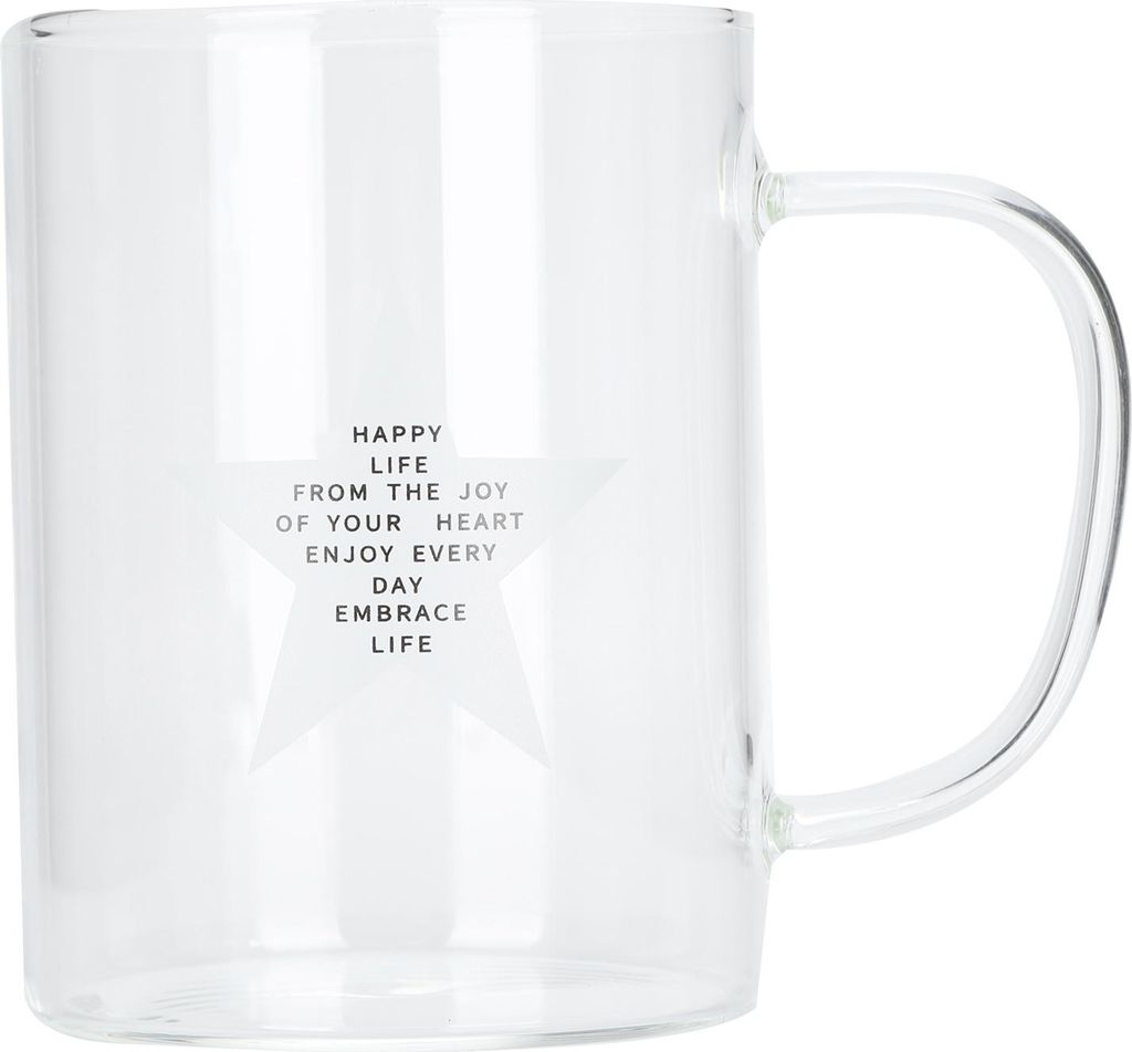 350ml Transparente Milchtasse Kaffeebecher Tee Glas Trinkgeschirr mit Griff für Küchenzubehör (Fünf spitzen Stern)