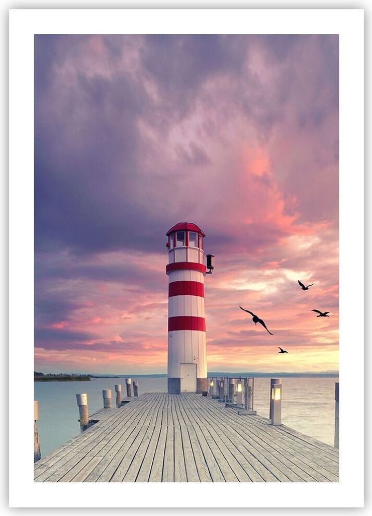 Poster - Poster ohne Rahmen - Laterne Meer Küste - 50x70 cm - Wand Bild - Wanddeko - Wandbilder - Kunstposter - Wandposter - Bilder - Kunstdruck -...
