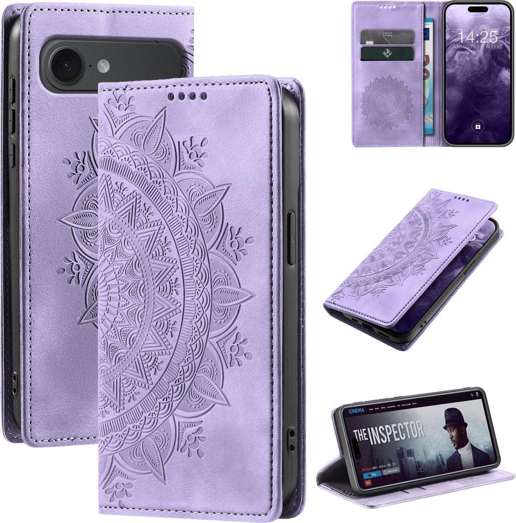 Mandala Handyhülle für Apple iPhone 17 Air RFID Schutz Klapphülle Case Cover Design Schutzhülle Farbe: Violett