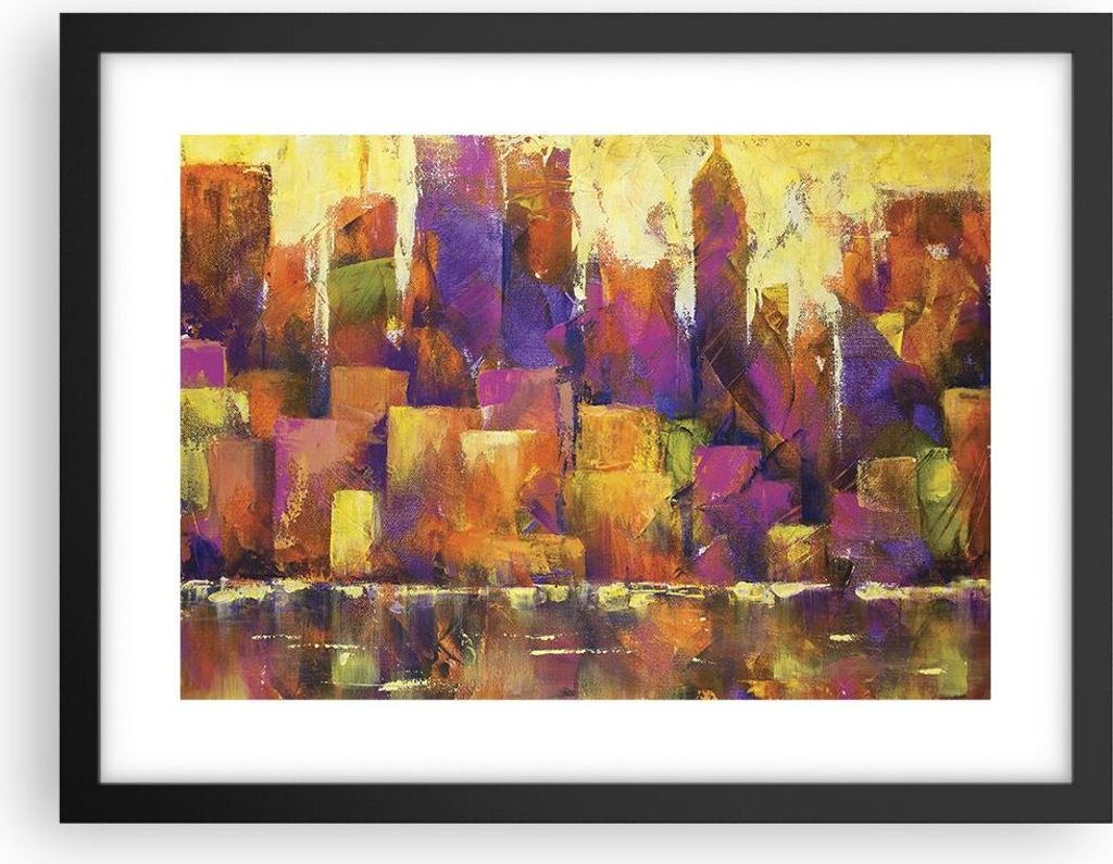 Gerahmtes Poster - Schwarzer Rahmen - Abstraktion Stadt Wolkenkratzer - 40x30 cm - Wand Bild - Wanddeko - Wandbilder - Wandposter - Bilderrahmen - ...