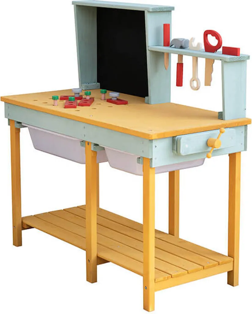 Établi de bricolage en bois bleu pour enfant - Jouet d'éveil éducatif