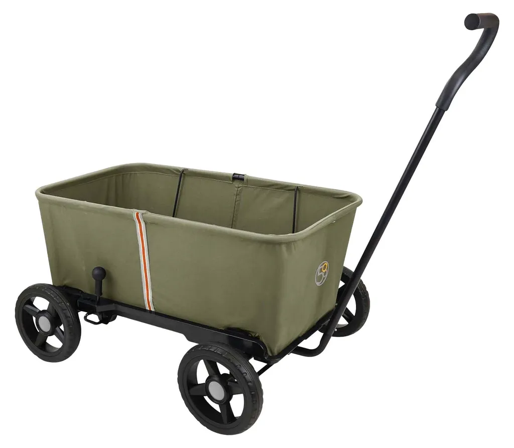 Chariot pliable de jardin ou camping vert kaki - Charge 50 kg - Roues 360°