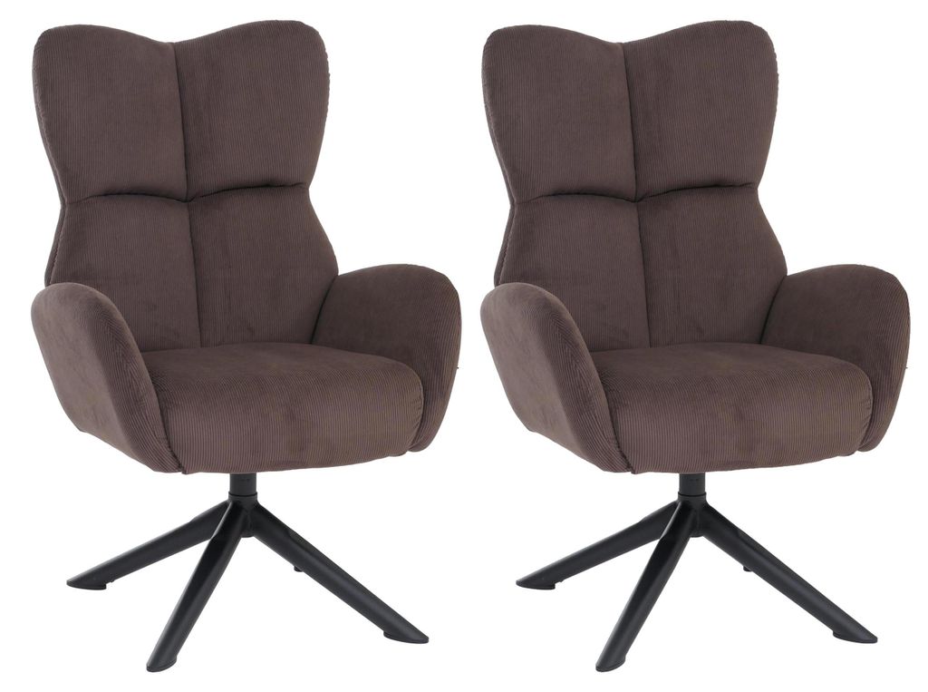 2er-Set Esszimmerstuhl MCW-Q54, Relaxstuhl Loungestuhl Polsterstuhl, drehbar Metall Cord (320g/m²) dunkelbraun