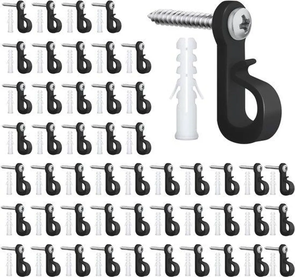 Crochets à visser pour luminaires d'extérieur - Lot de 50 crochets noirs