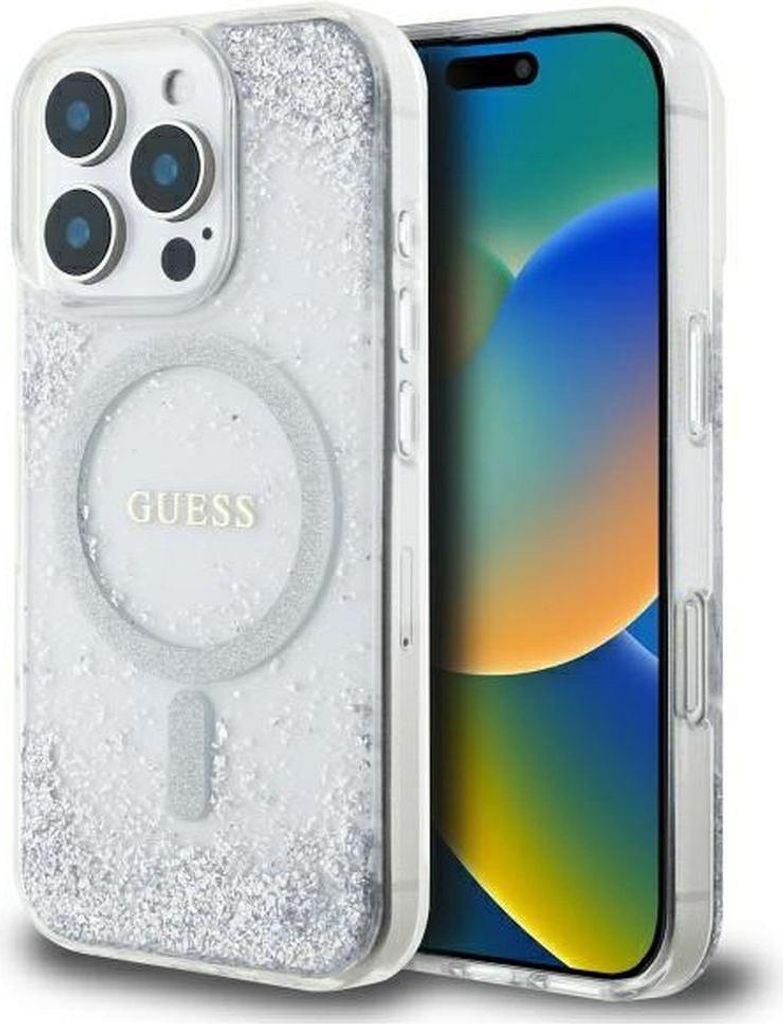Guess GUHMP16LRGRGES iPhone 16 Pro 6,3" Silber/Silber Hardcase Resin Gradient Glitter MagSafe Schutzhülle