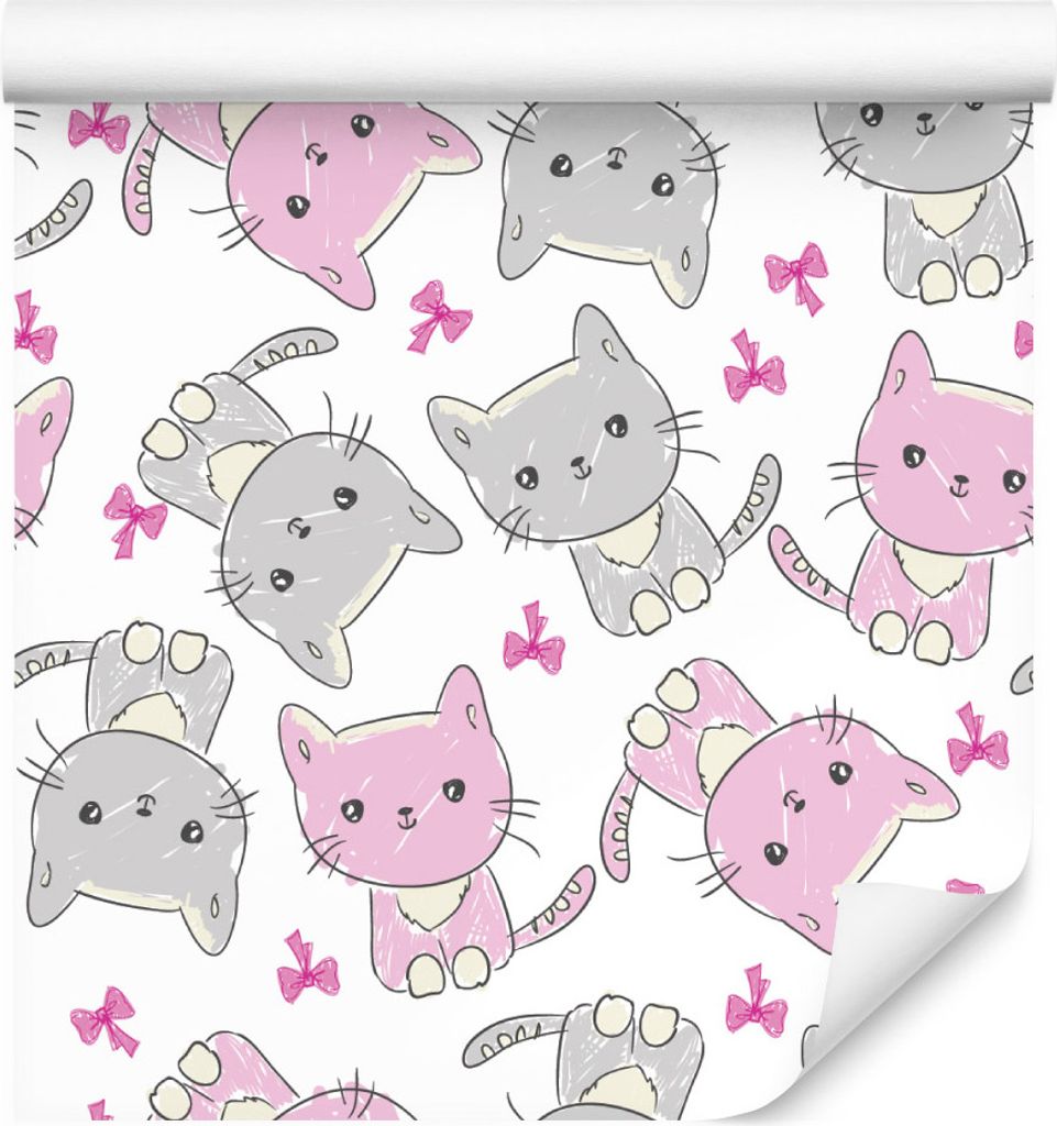 10m VLIES TAPETE Rolle Kinderzimmer Kleine Katzen Schleifen Natur XXL