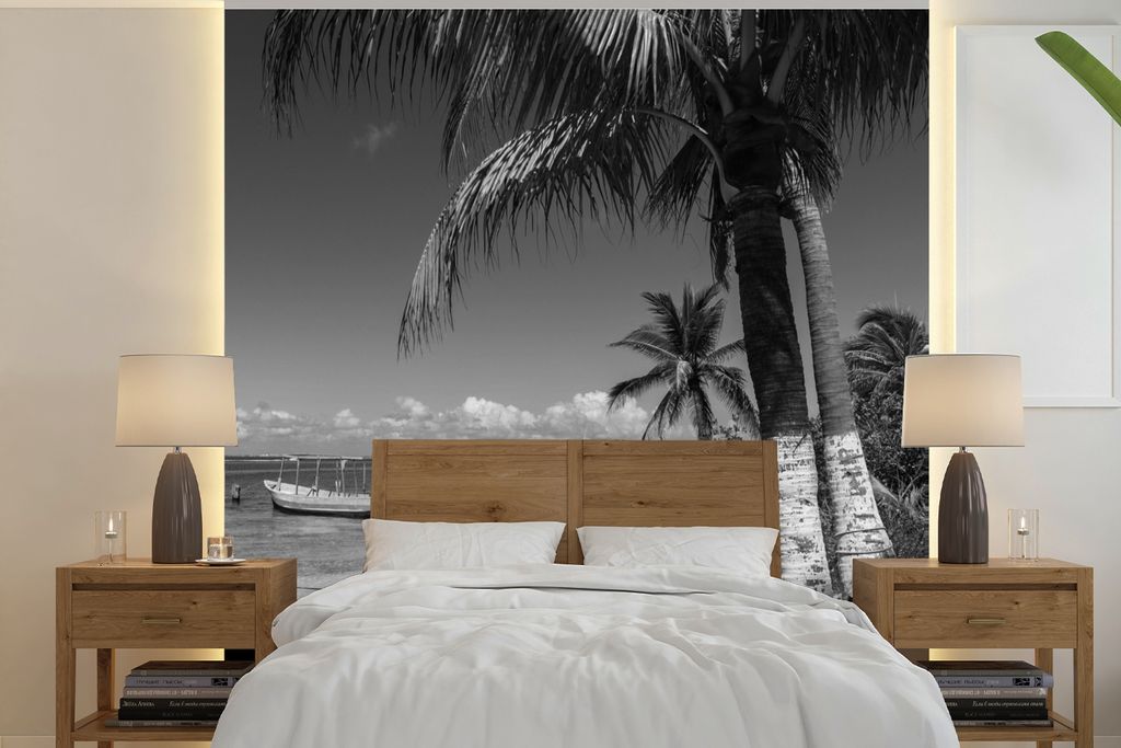 MuchoWow Fototapete für Wohnzimmer oder Schlafzimmer Wandtapete Vinyl Motivtapete Strand der nordamerikanischen Isla Mujeres - Schwarz und Weiß...
