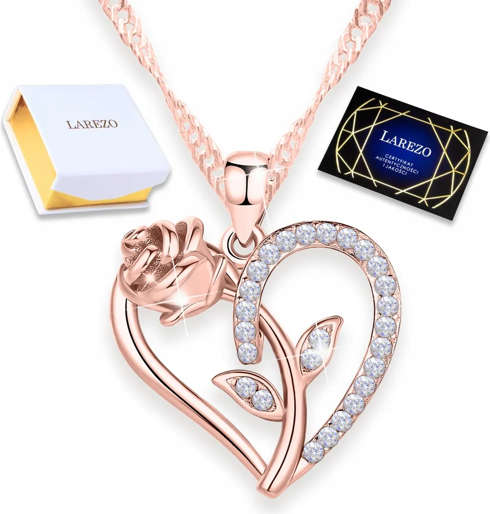Collana con cuore rosa placcato oro e cuore di zirconi bianchi, ARGENTO 925