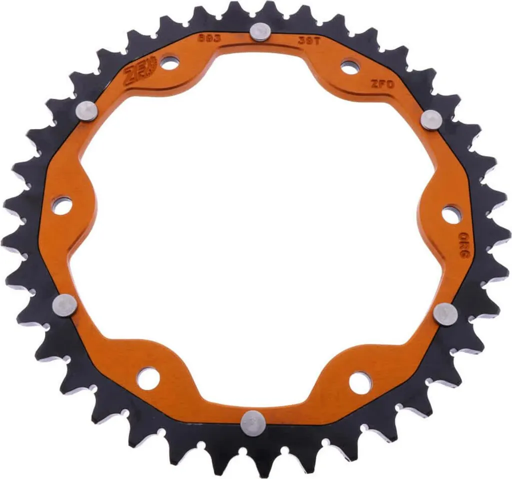 Couronne ZF KTM 39 dents pas 525 Orange et Noir bimétal haute qualité