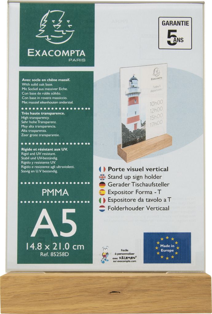 Exacompta 10x Tischaufsteller mit Holzsockel A5 Hochformat - Kristall - 85258D