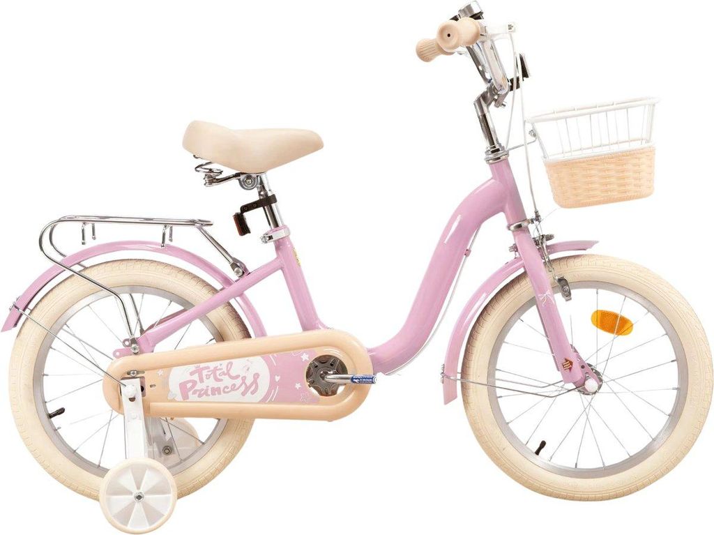 Kinderfahrrad 40 cm – mit Stützrädern, Fahrradkorb & Gepäckträger – Für Kinder 3–10 Jahre – Rosa