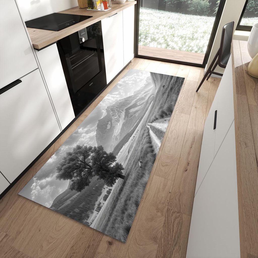Küchenteppich 90x240cm rutschfest & abwischbar PVC Läufer - Berglandschaft Weg