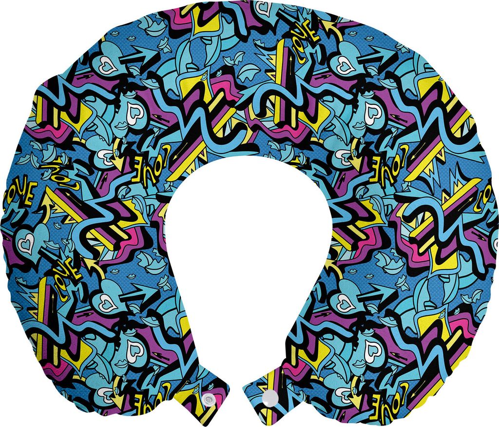 ABAKUHAUS Psychedelisch Reisekissen Nackenkissen, Graffiti Teen Liebe, Schaumstoff Reiseartikel für Flugzeug und Auto, 30x30 cm, Mehrfarbig