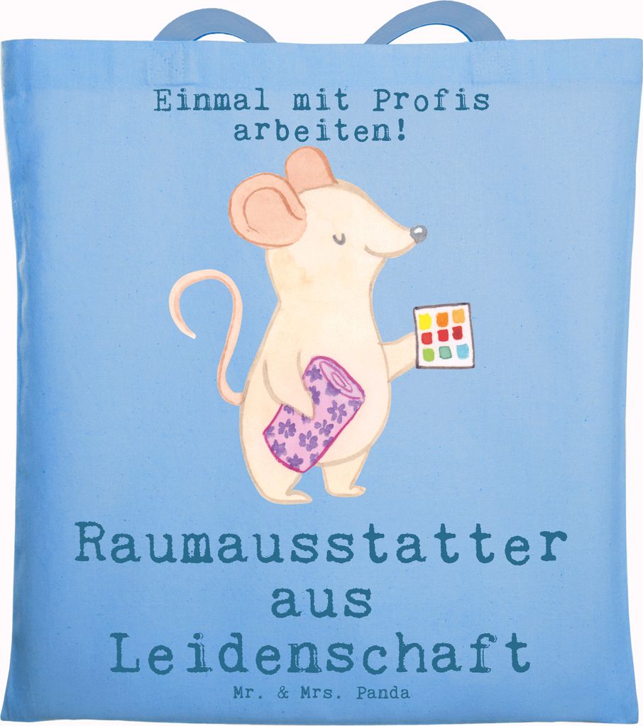 Mr. & Mrs. Panda Jutebeutel Raumausstatter Leidenschaft - Sky Blue - Geschenk, Einkaufstasche, Beutel, Tote Bag, Tasche, totebag, Büchertasche