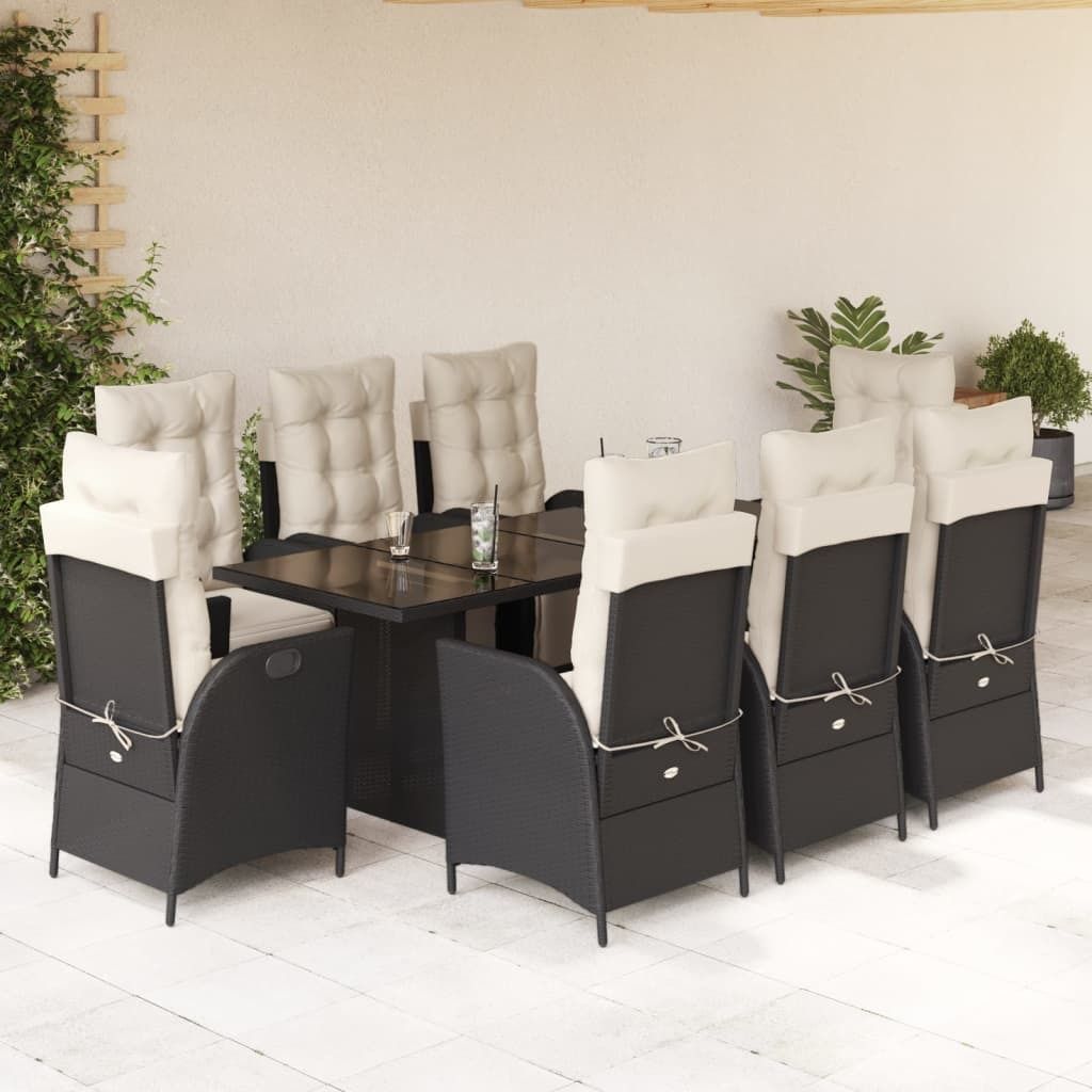 Maison Exclusive - 9-tlg. Garten-Essgruppe mit Kissen Schwarz Poly Rattan