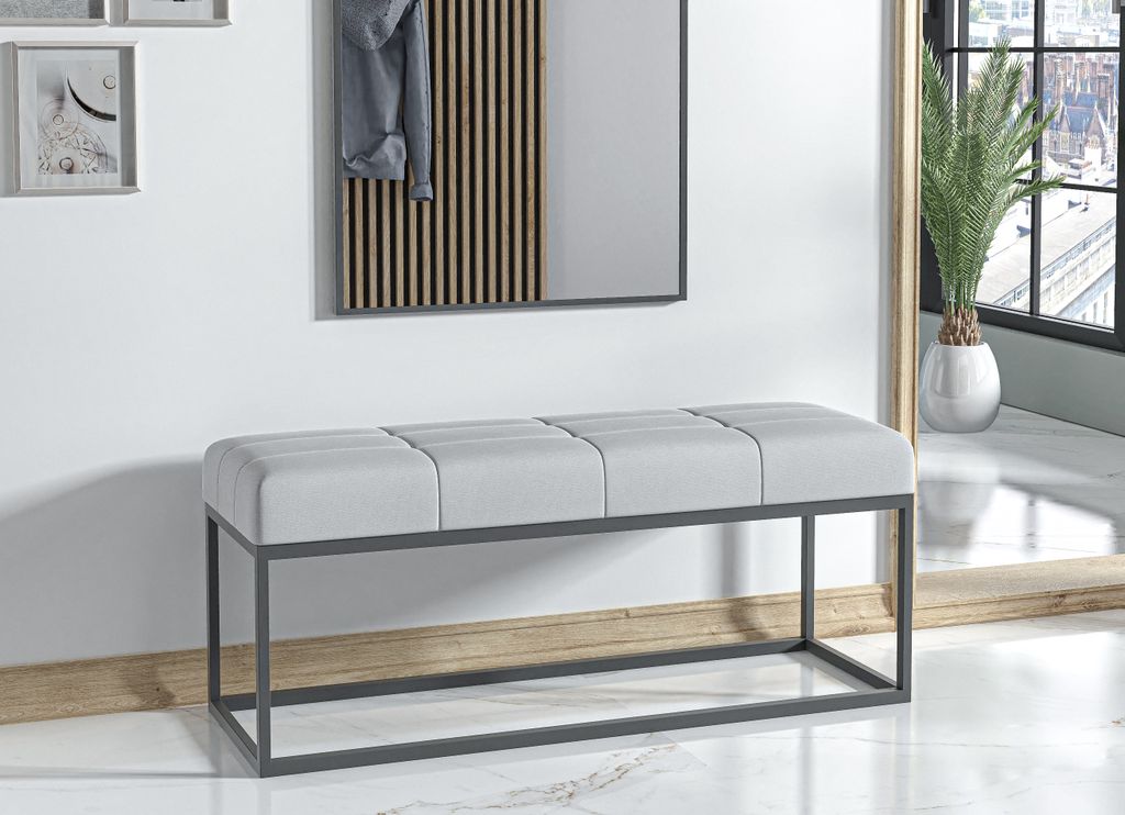 AX LIVING Sitz Bank Acciarolli 2 110 cm – Grau, schwarzes Metallgestell