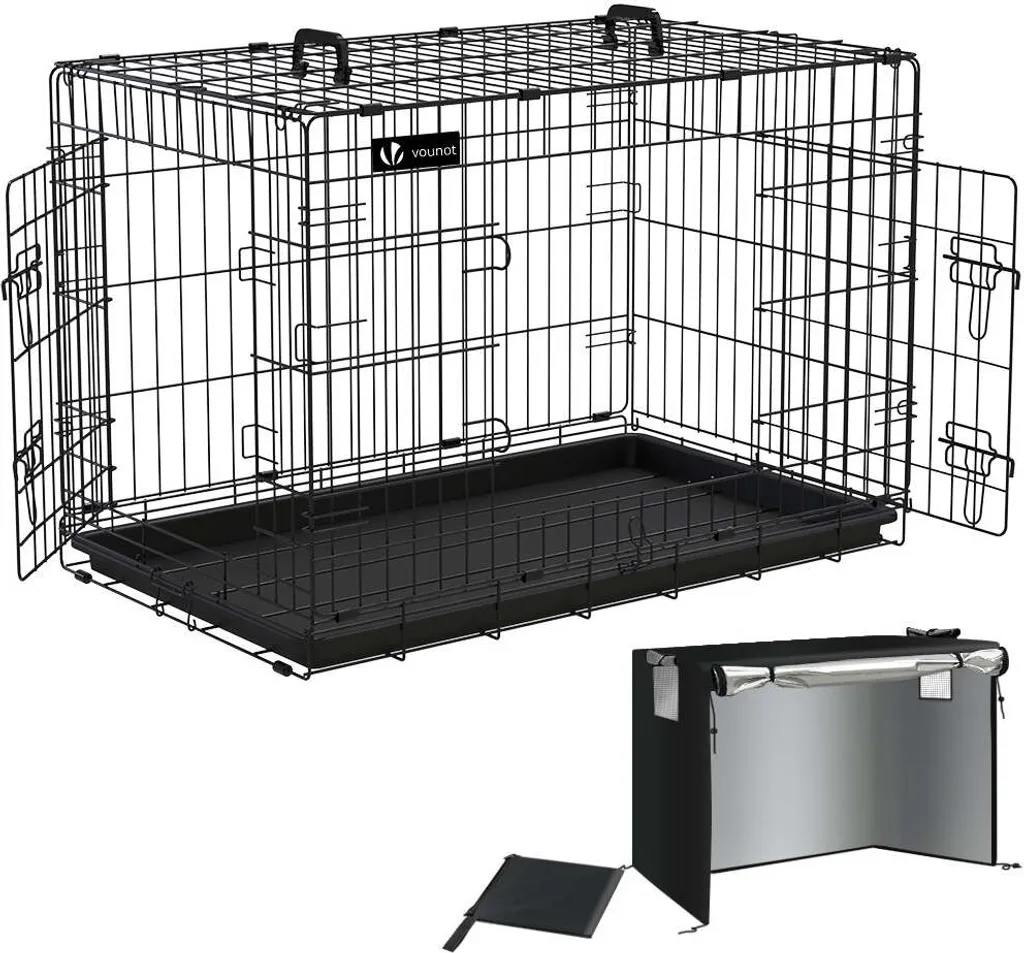 Cage pour chien pliable VOUNOT 92 cm avec housse et plateau de fond