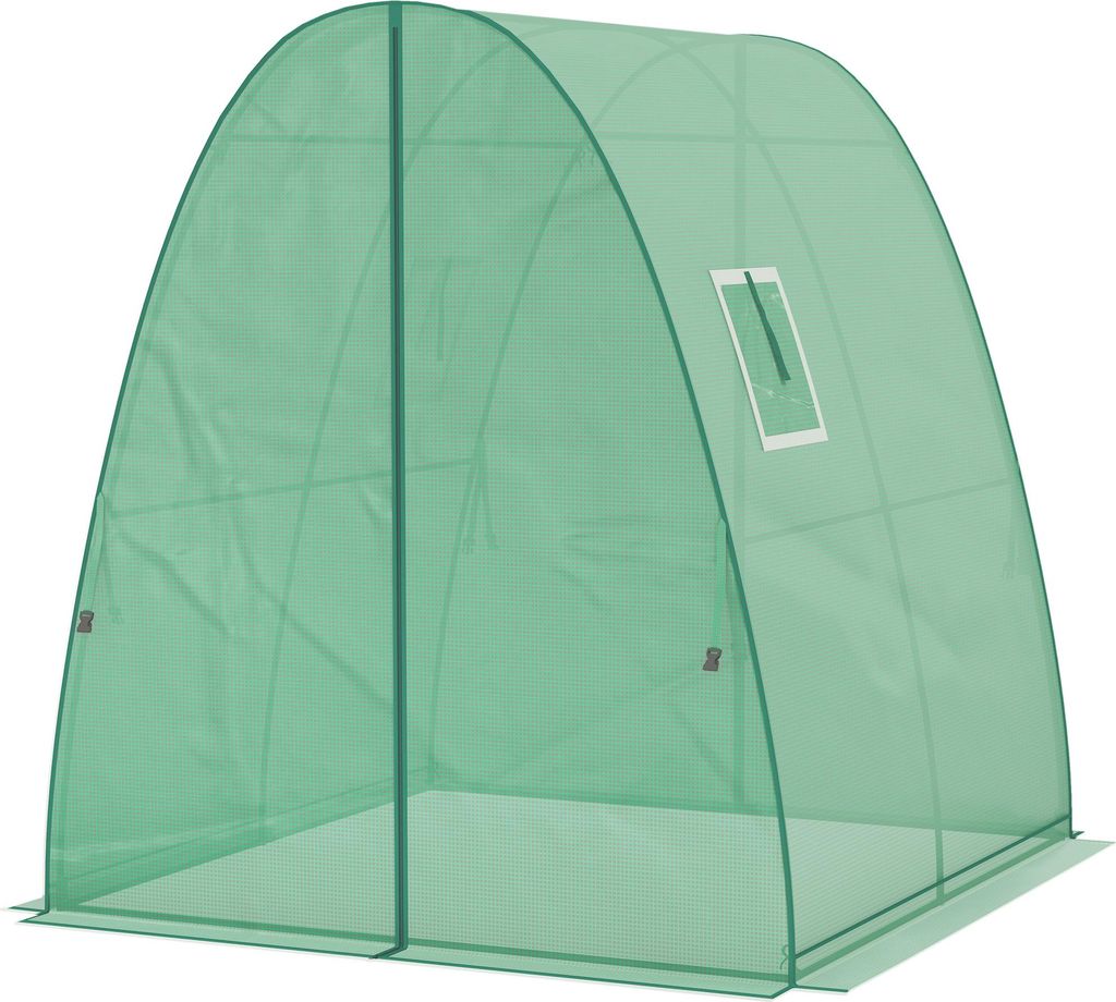 Bogen-Gewächshaus mit Sandsäcken und Kunststoff-Abdeckung, 2 Rolltüren, Netzfenster, tragbar, 1,8 x 1,8 x 2 m, Grün