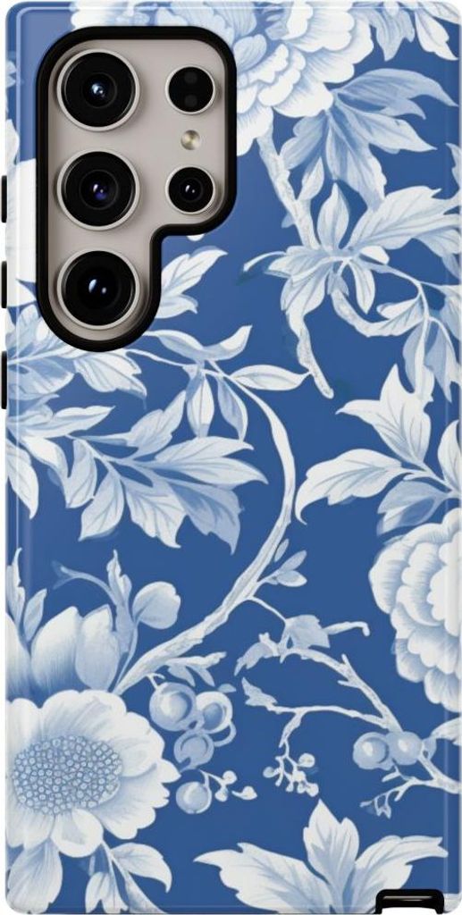 Blau-weißes Blumenmuster – Hülle Kompatibel mit Samsung Galaxy S24 Ultra