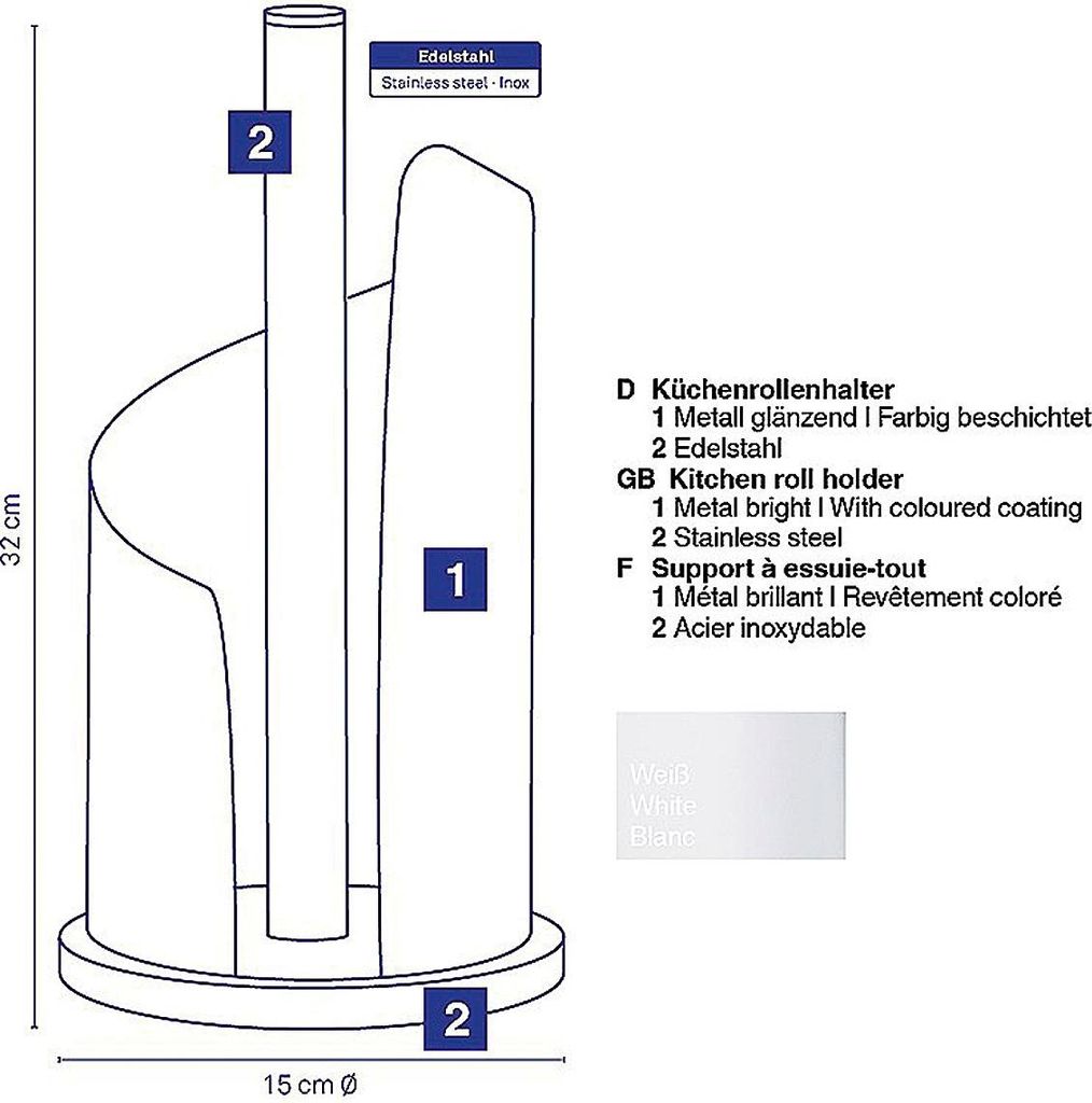KELA Porte-rouleau de cuisine Stella Ø15cm H : 32cm inox, Image du produit 